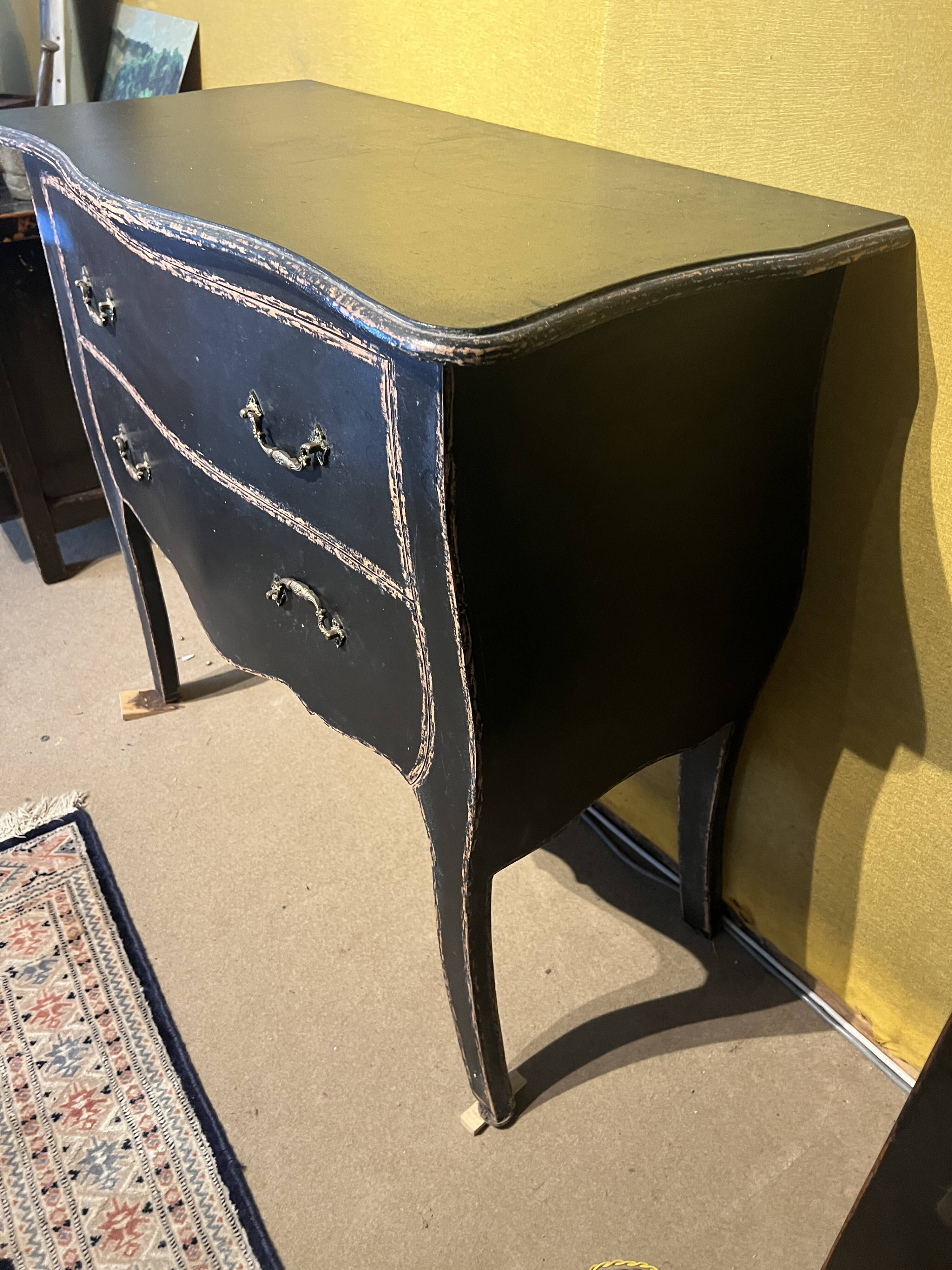 Commode de Style néo-Louis XV , laquée en noir , 2 tiroirs