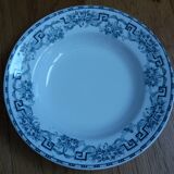 Assiettes dépareillées anciennes Digoin, Salins, Moulin des Loups vertes et bleues