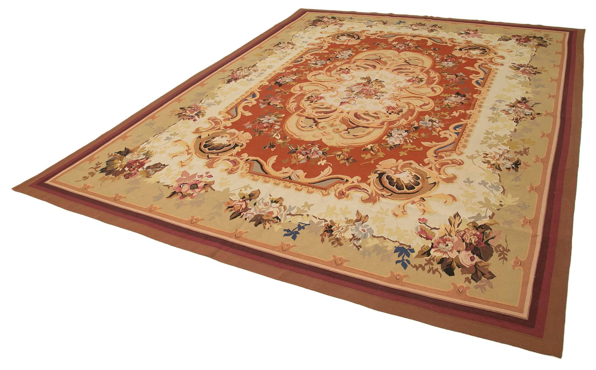 Handmade European Vintage Aubusson Kilim 273 cm x 367 cm