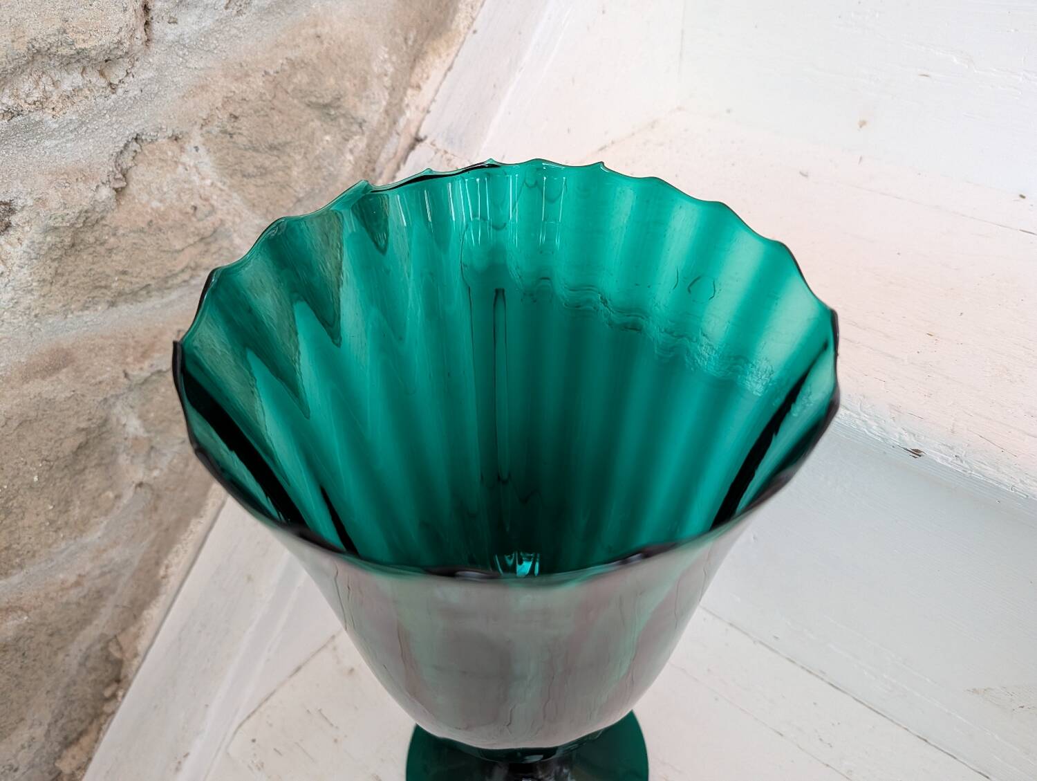 Green chalice vase from the 1970s.