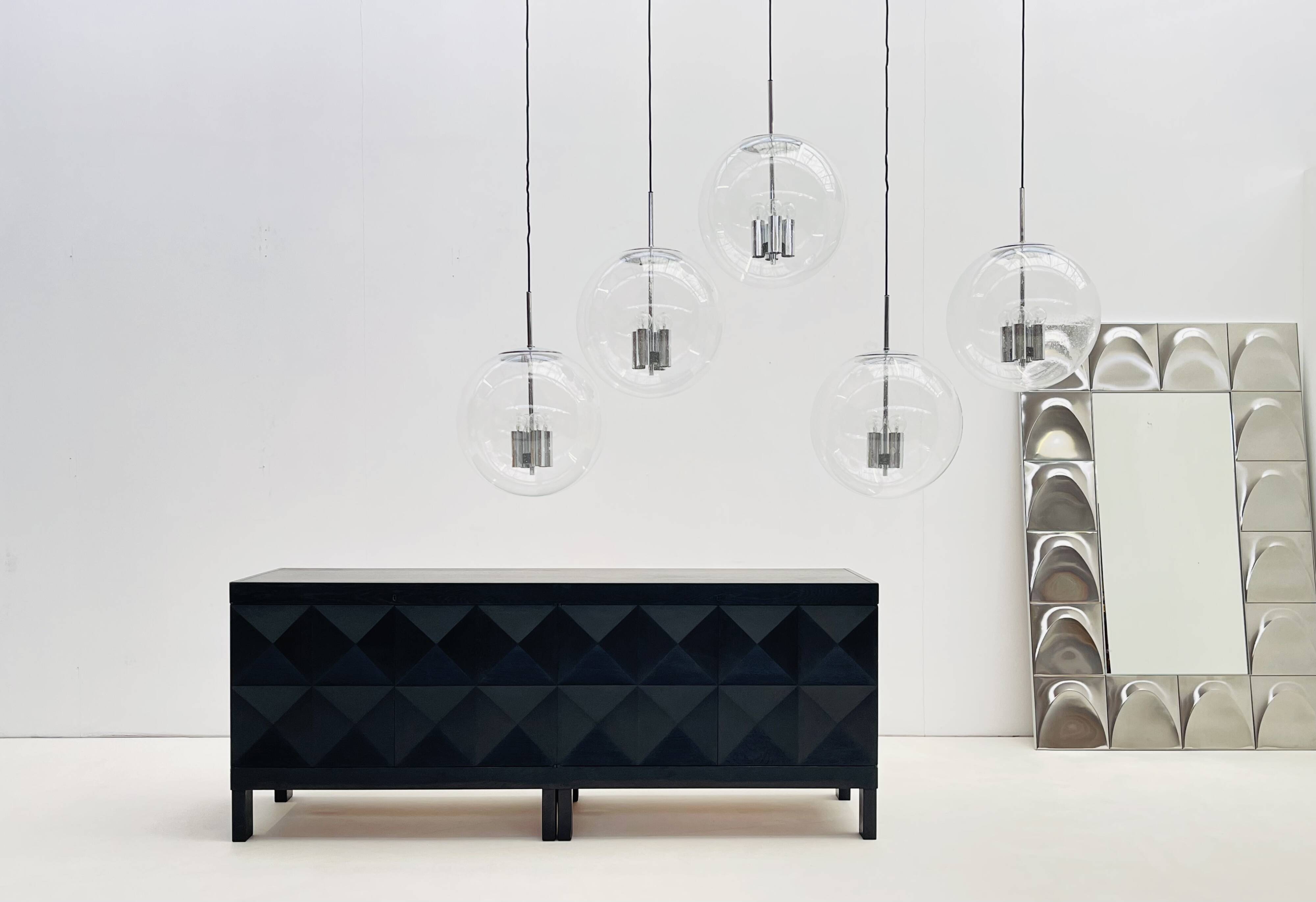 Chrome and bubbled glass balls pendants from the 1970's