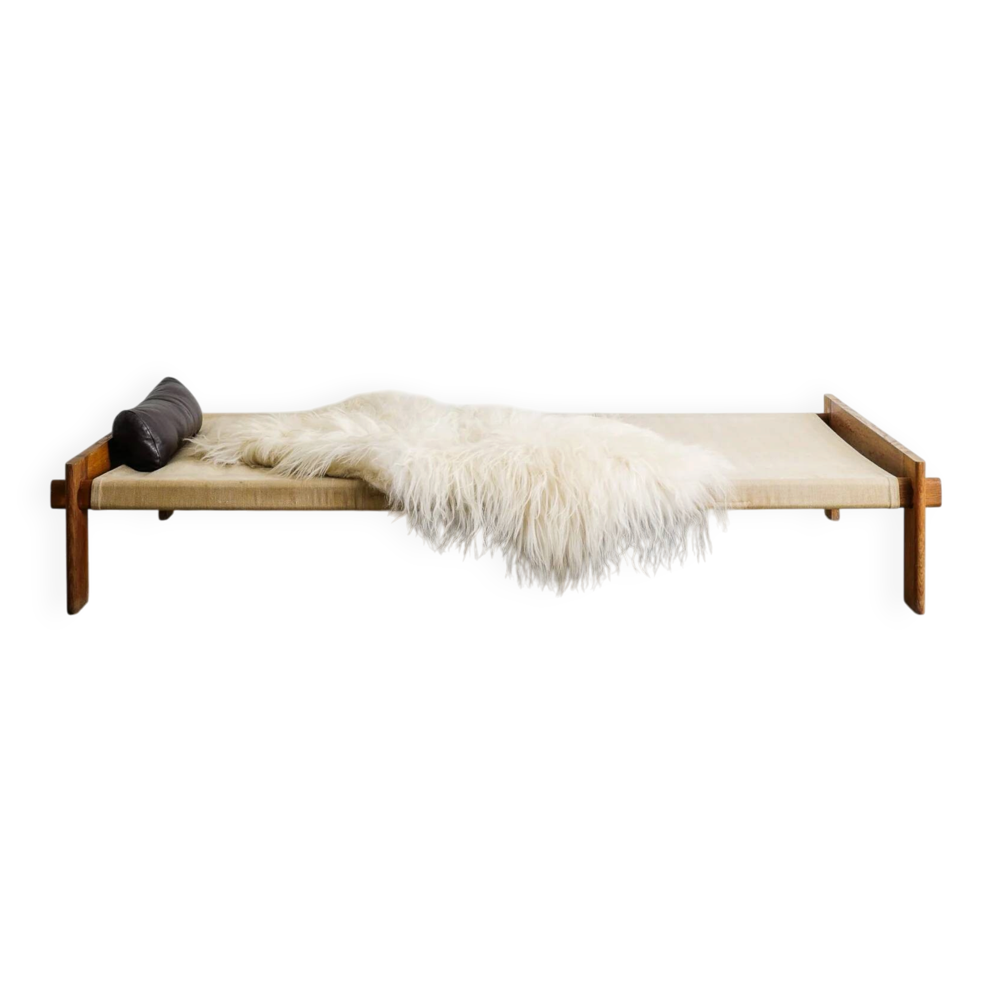 Danish Mid Century Wooden Canvas Daybed in Oak by Tage Poulsen, 1950s