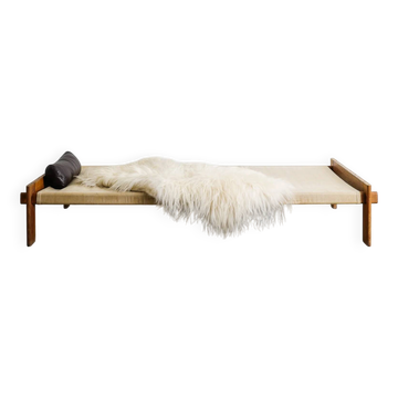 Danish Mid Century Wooden Canvas Daybed in Oak by Tage Poulsen, 1950s