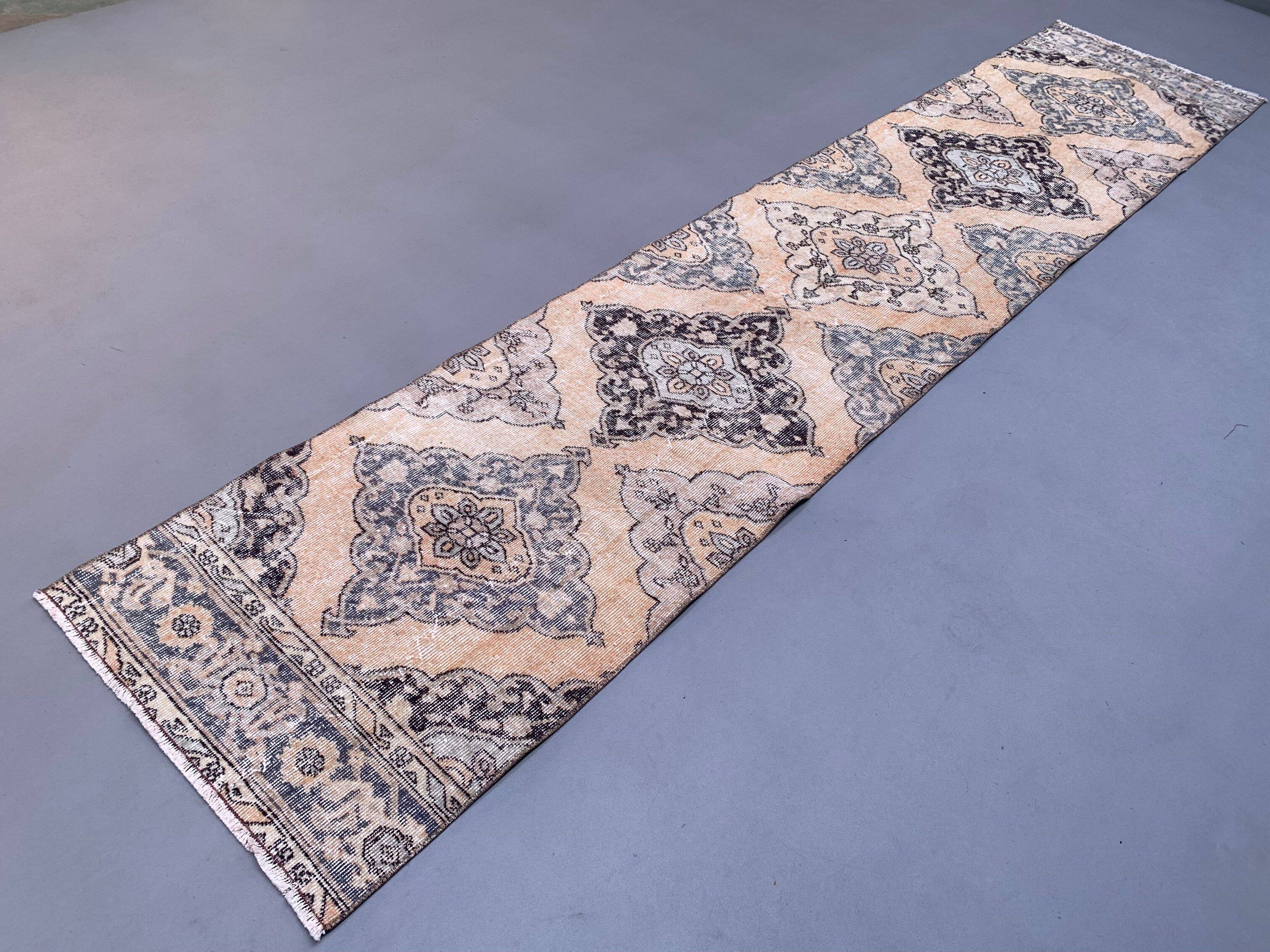 Distressed Turkish Runner 392x80 cm wool Vintage Tribal Rug