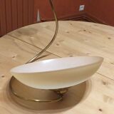 Pendant light in brass and tempered glass