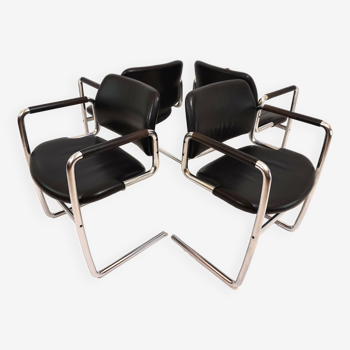 Ensemble de 4 chaises à repas en cuir par Jørgen Kastholm pour Kusch&Co