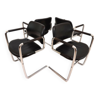 Set of 4 leather dining chairs 8400 by Jørgen Kastholm for Kusch & Co