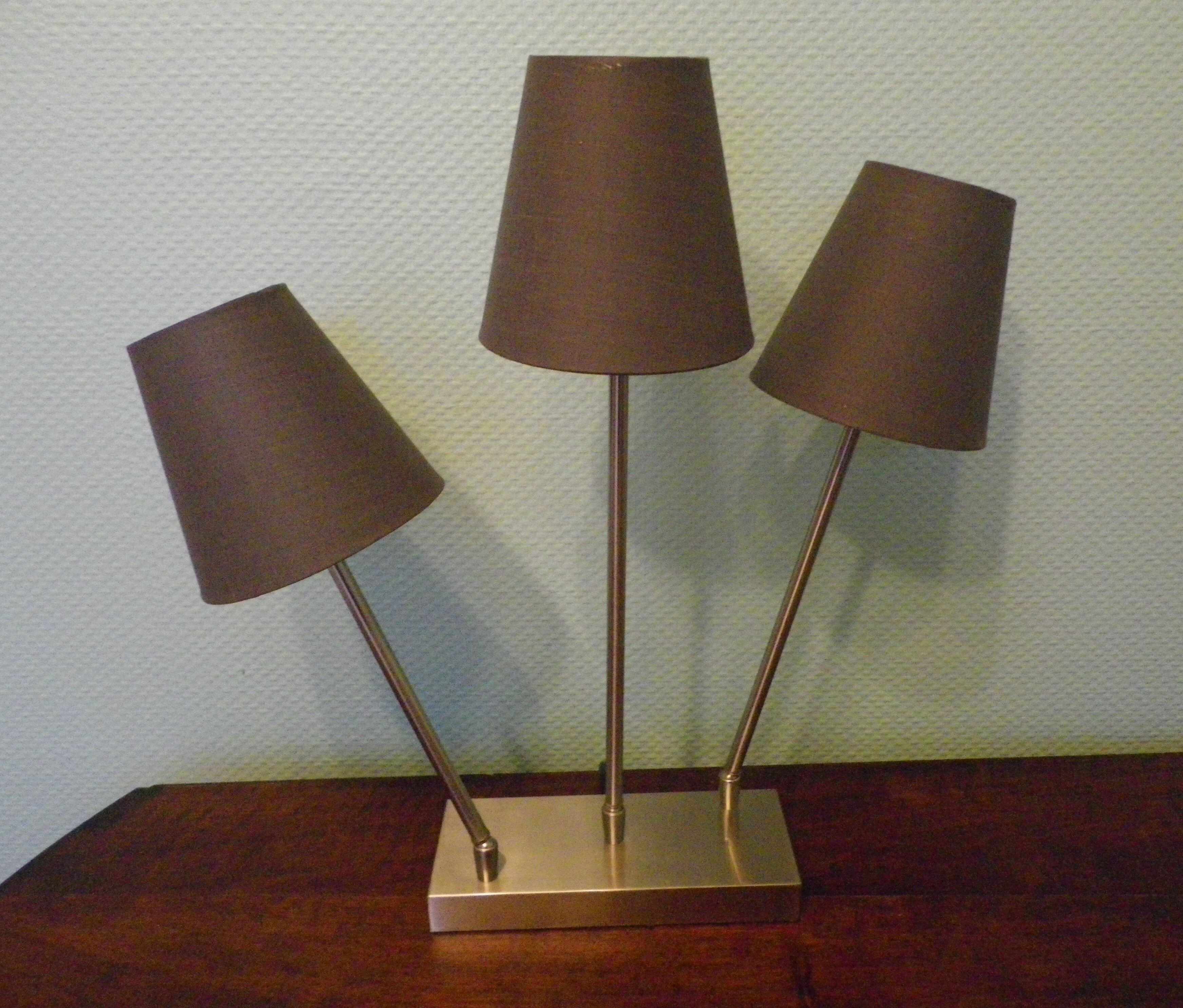 "Trio" table lamp, chromed metal, lampshades with tilting supports
