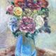 Antique painting, flowers in a vase