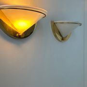 Pair of vintage wall lights, brass and opaline glass, Italy 1970