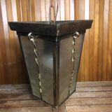 Old brass lantern pendant lamp + vintage glass plate #a592