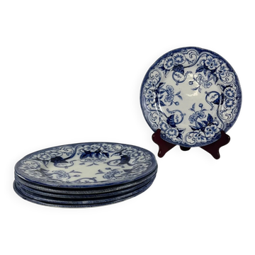 Set of 6 flat plates in ironstone "Flora" – Creil and Montereau, 19th century, blue
