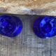 Pair of Vintage Cobalt Blue Moulded Glass Candle Holders #D991