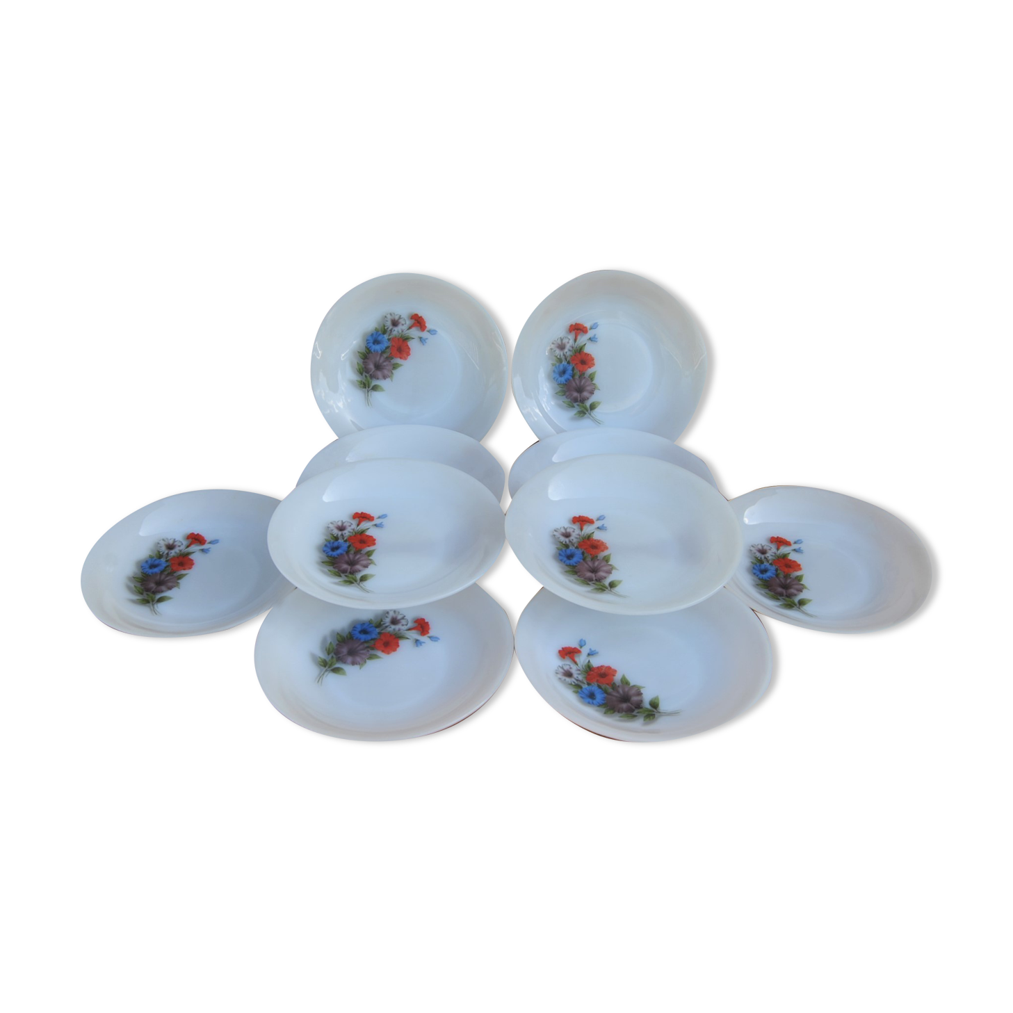 Set of 10 plates flowers of the fields - Arcopal - 70s - Vintage authentic