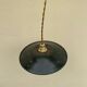 Old industrial black and white vintage enameled sheet metal pendant light