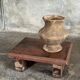 Small auxiliary stool in upcycled teak with red chrome (3274)