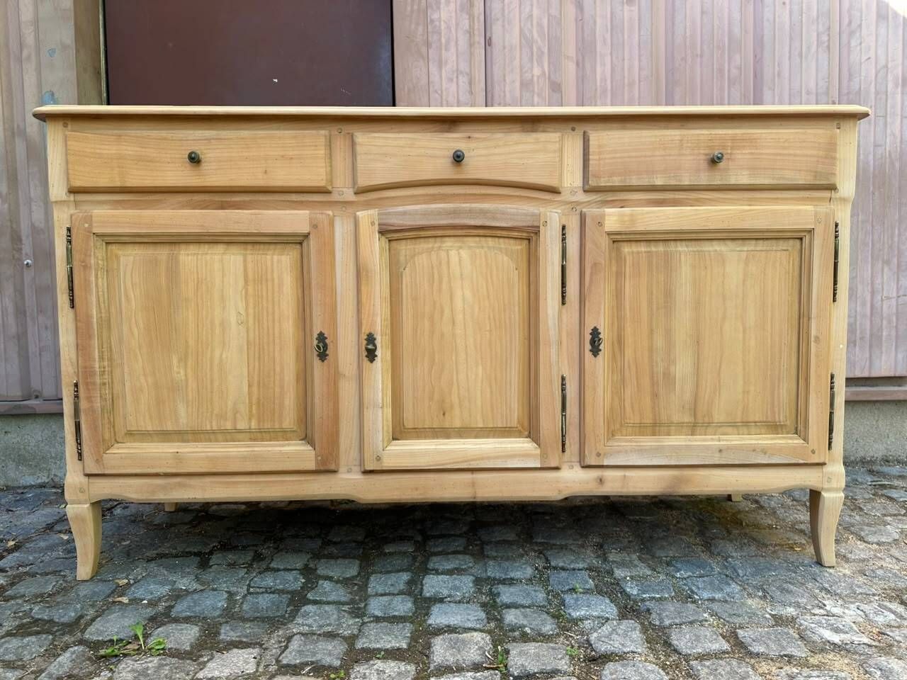 Louis XV buffet stripped in solid cherry wood 1970 165cm