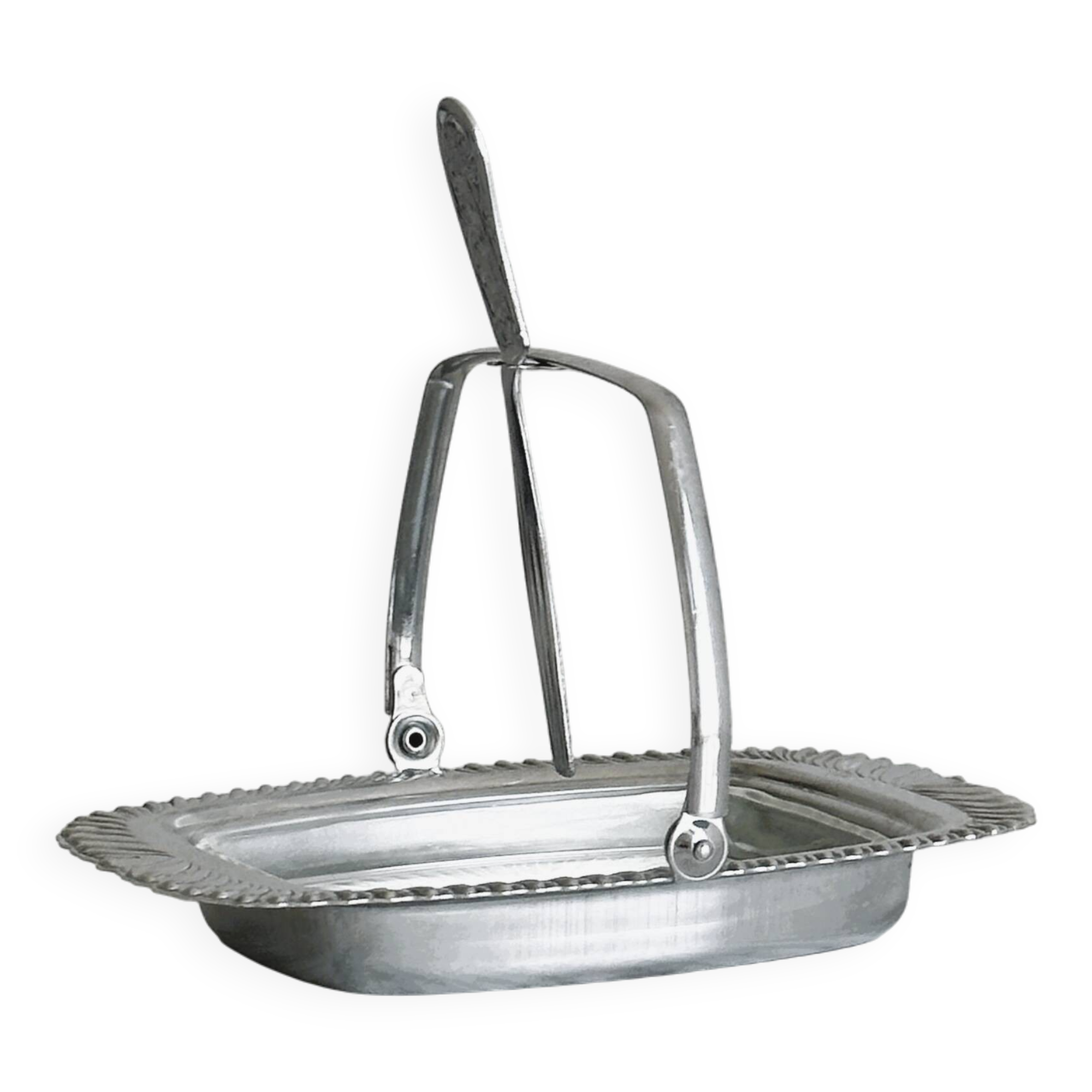 Antique butter or jam dish in silver-plated metal and chiseled glass