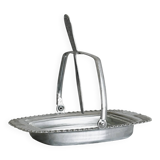 Antique butter or jam dish in silver-plated metal and chiseled glass