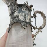 Tray with carafe and 6 glasses, glass and silver-plated metal, Art Nouveau period