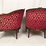 Pair of Transition period armchairs, trimmed with burgundy velvet