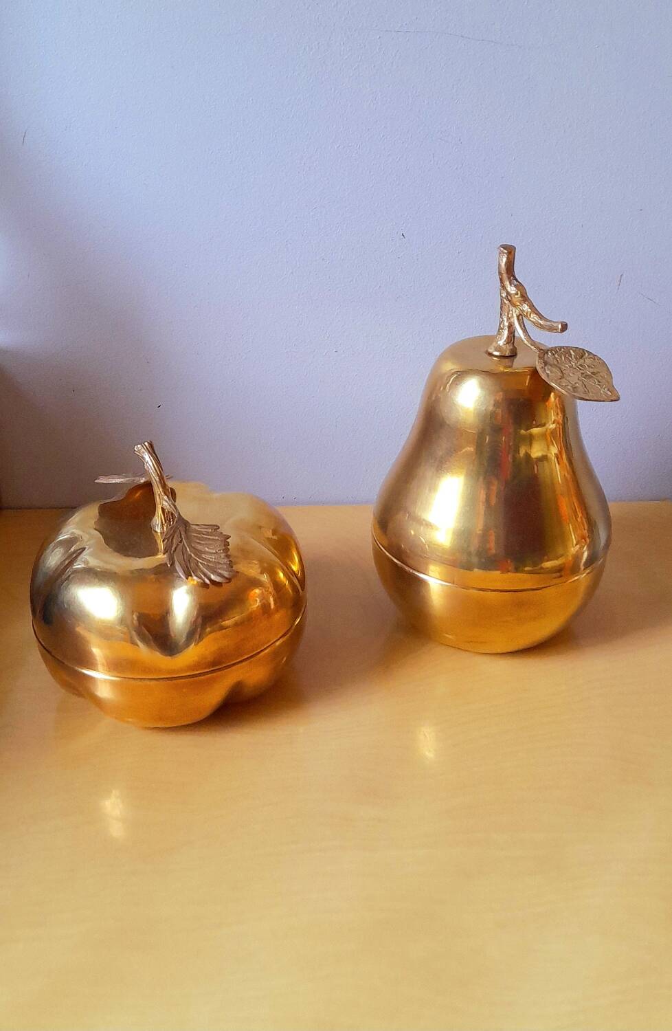 Apple and pear brass boxes from the 70s