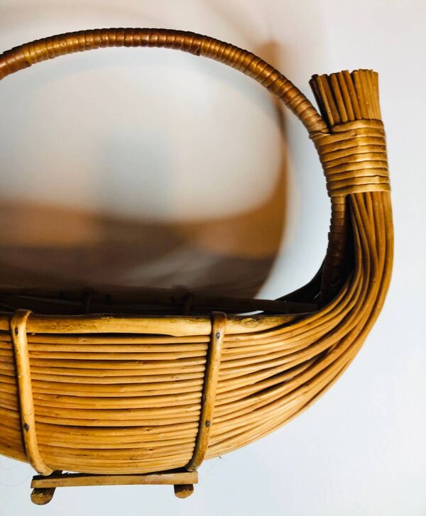 Grand panier osier Rotin design 1950