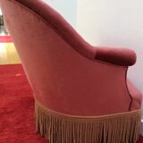 Toad in powder pink velvet armchair