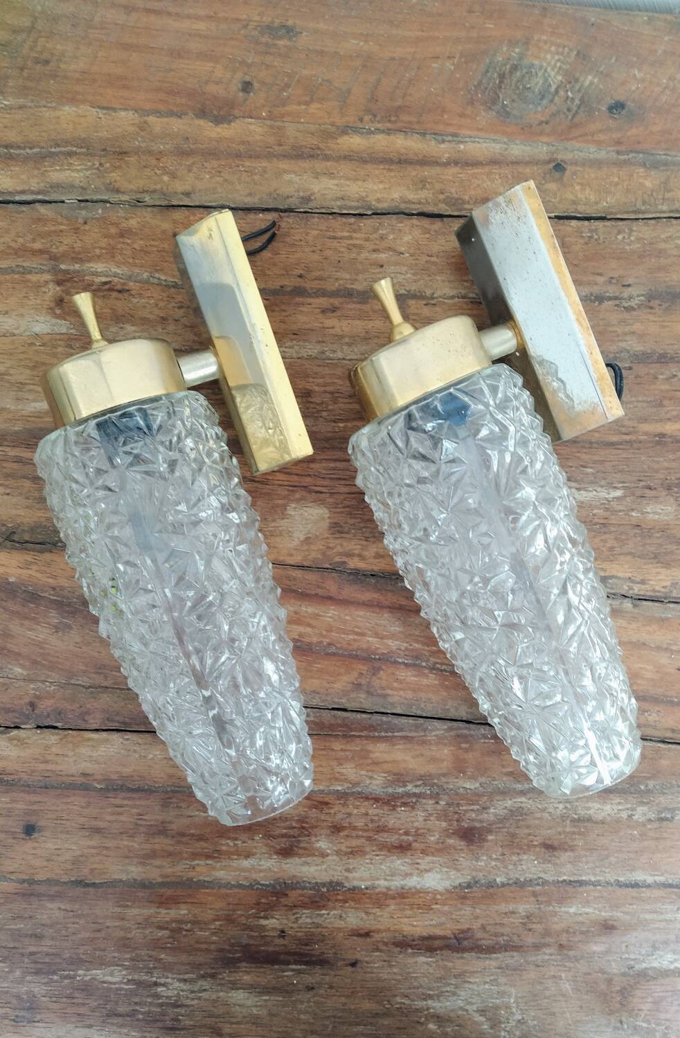 Pair of molded glass wall sconces