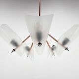 Mid-century chrome, copper & plastic chandelier by drukov, 1970s / 2 pieces avl