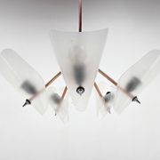 Mid-century chrome, copper & plastic chandelier by drukov, 1970s / 2 pieces avl