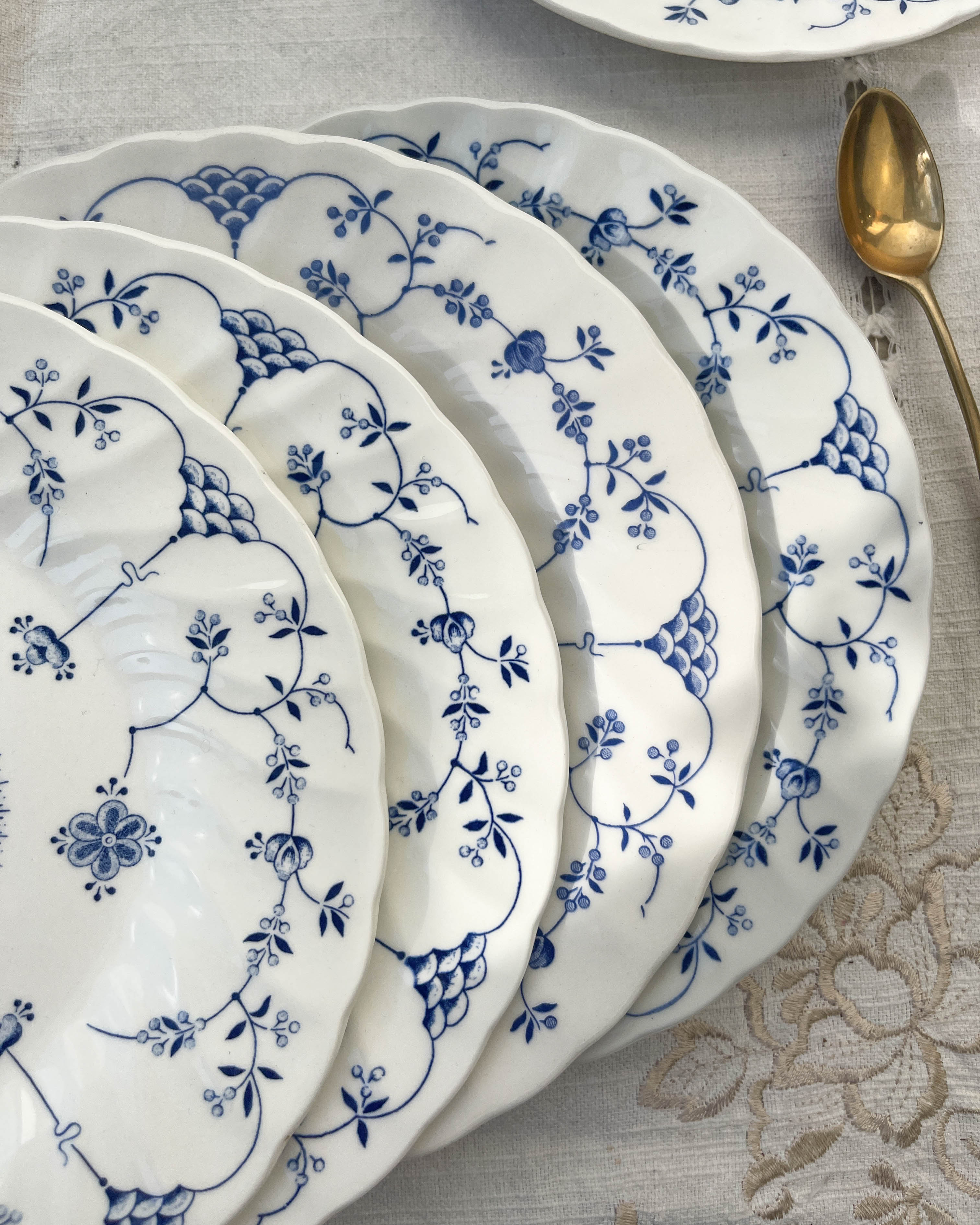 6 Queen's Blue Flower Plates Made in England