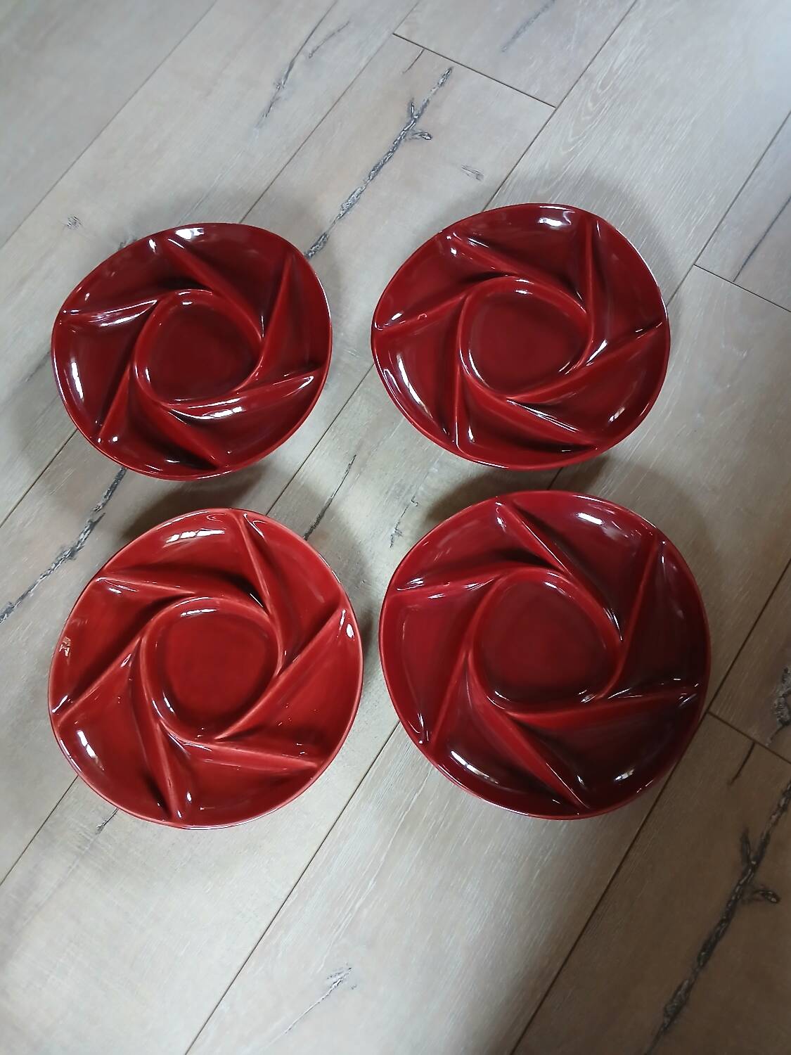 4 antique fondue plates