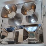 Serving set tray + aperitif cups in raw aluminum