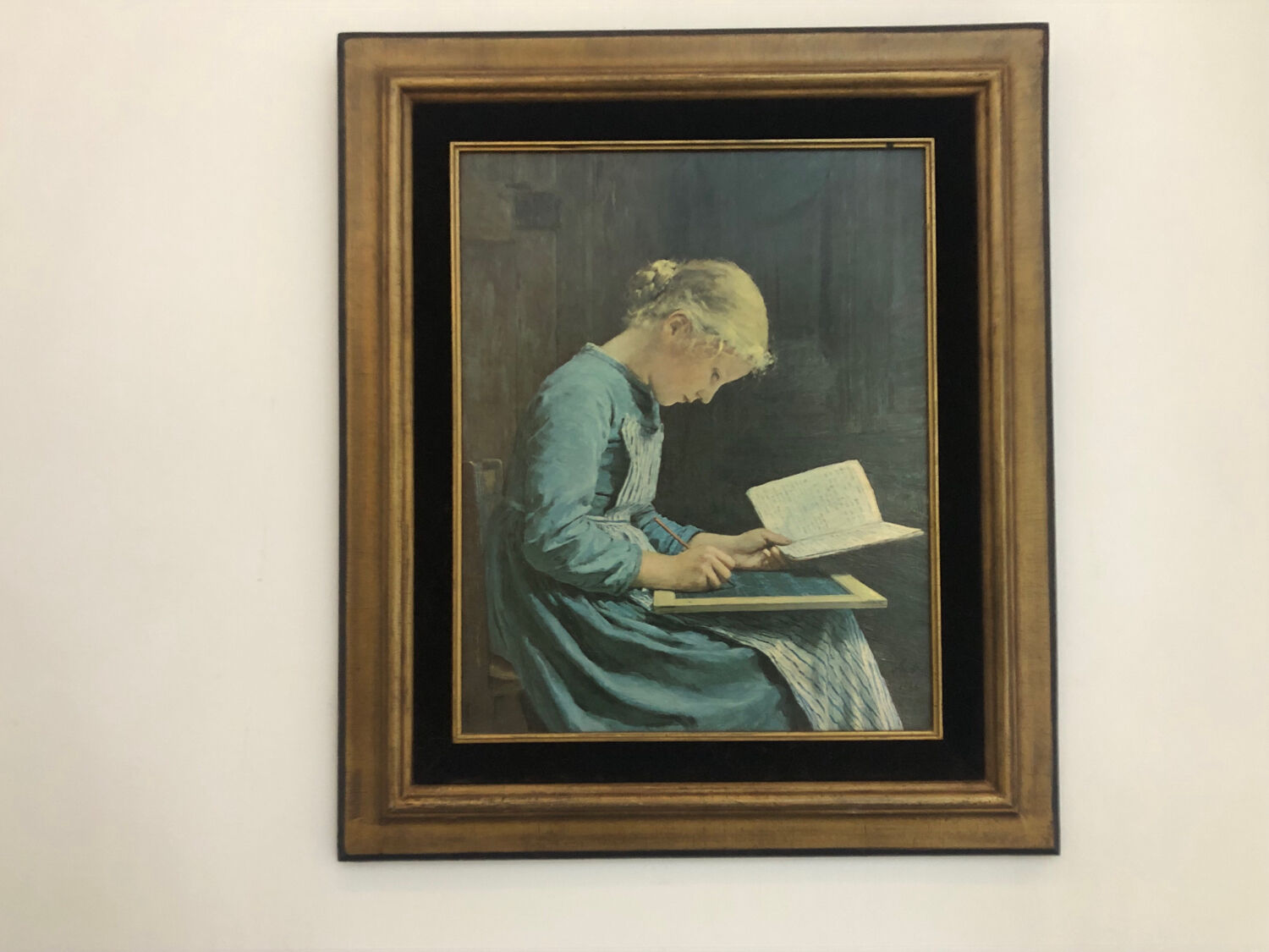 Portrait young girl reading repro worthy of Albert Anker