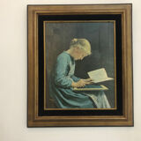 Portrait young girl reading repro worthy of Albert Anker