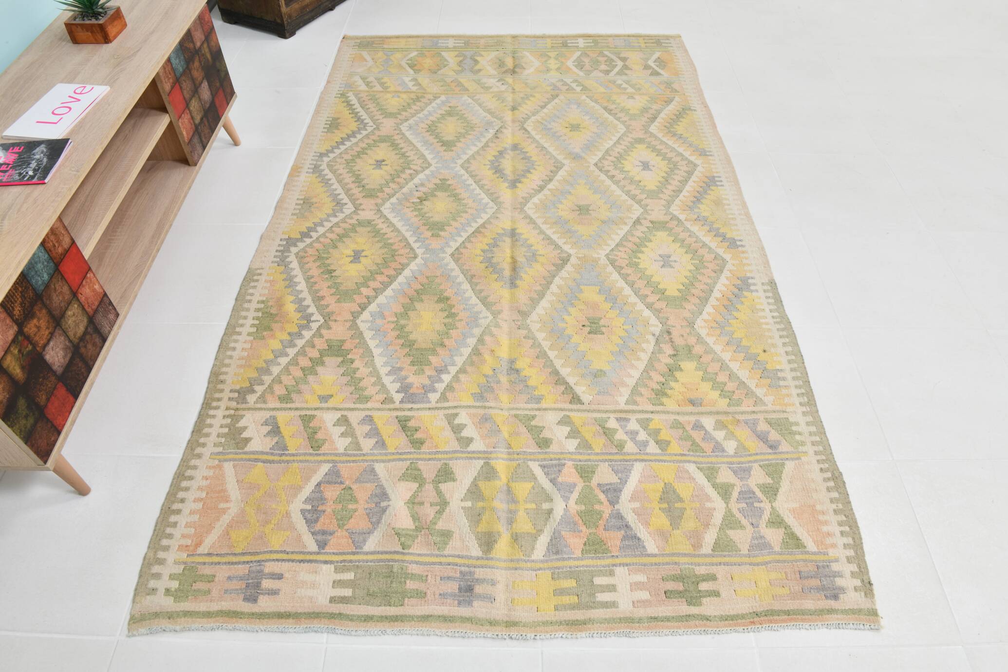 Tapis Kilim Vintage Laine Fait Main, Bohème, Motifs Géométriques, 149X247Cm