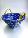 Brutalist large basket by David Marshall, cobalt blue rattan & bronze handle, 1980s