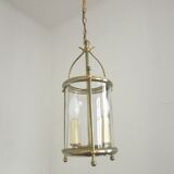 French vintage silver finished brass cylindrical glass 2 light hall lantern 3929