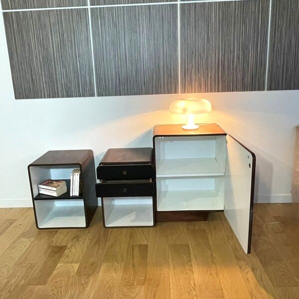 Ensemble de chevets Space Age vintage années 70 en bois et noir