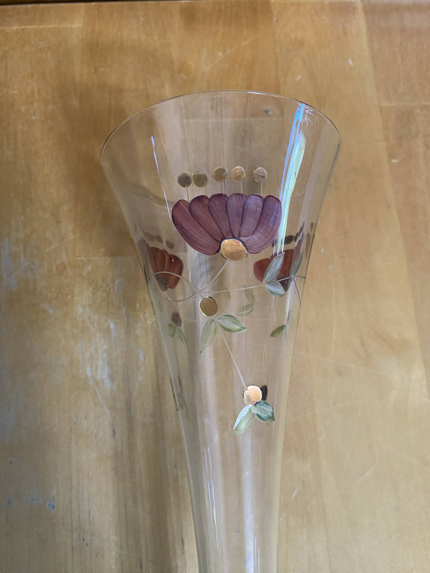 Series 9 Champagne Flutes Fine Glass Hand-Painted Floral Decor Vintage #E3