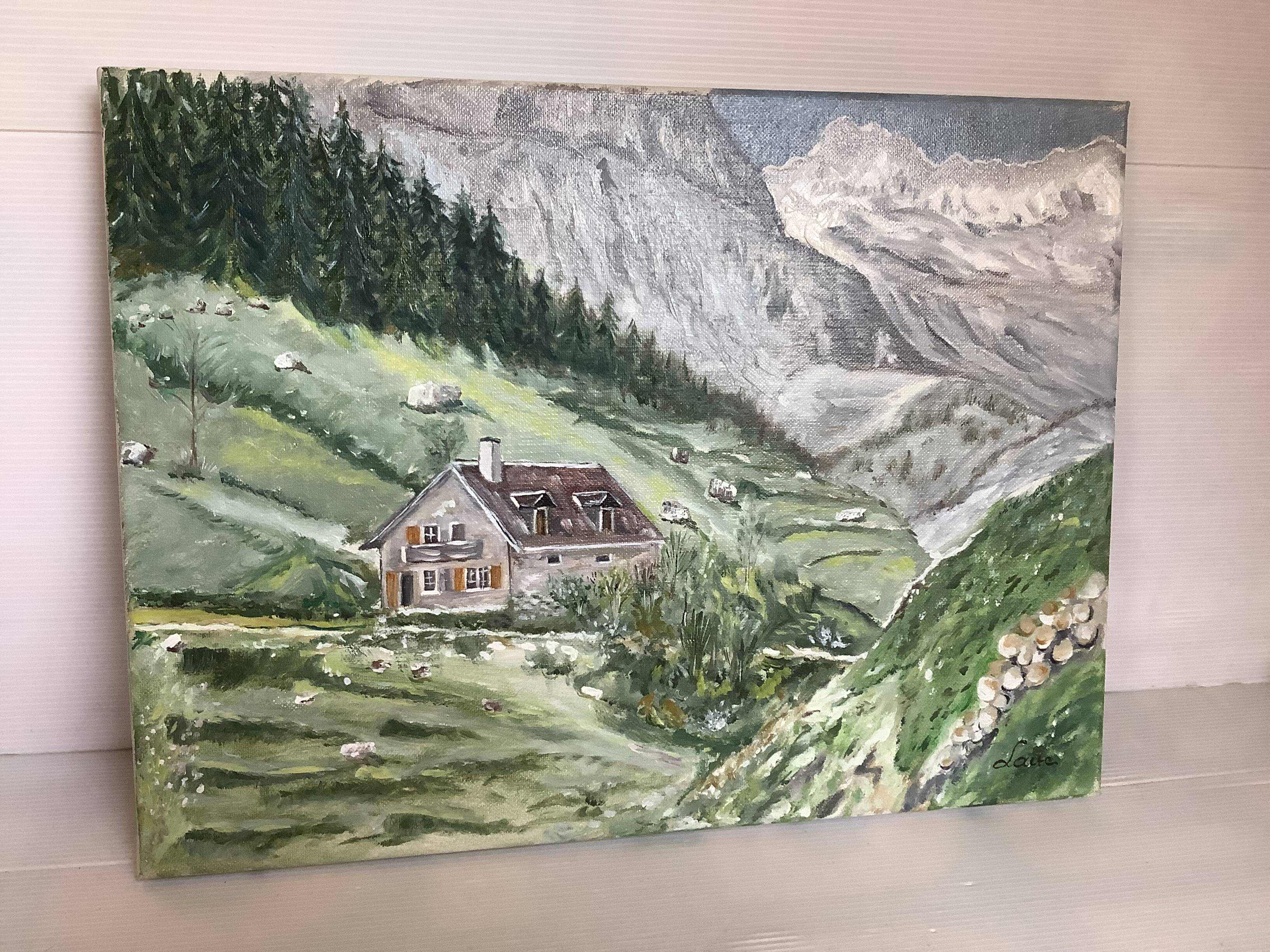 Mountain landscape painting oil on canvas signed
