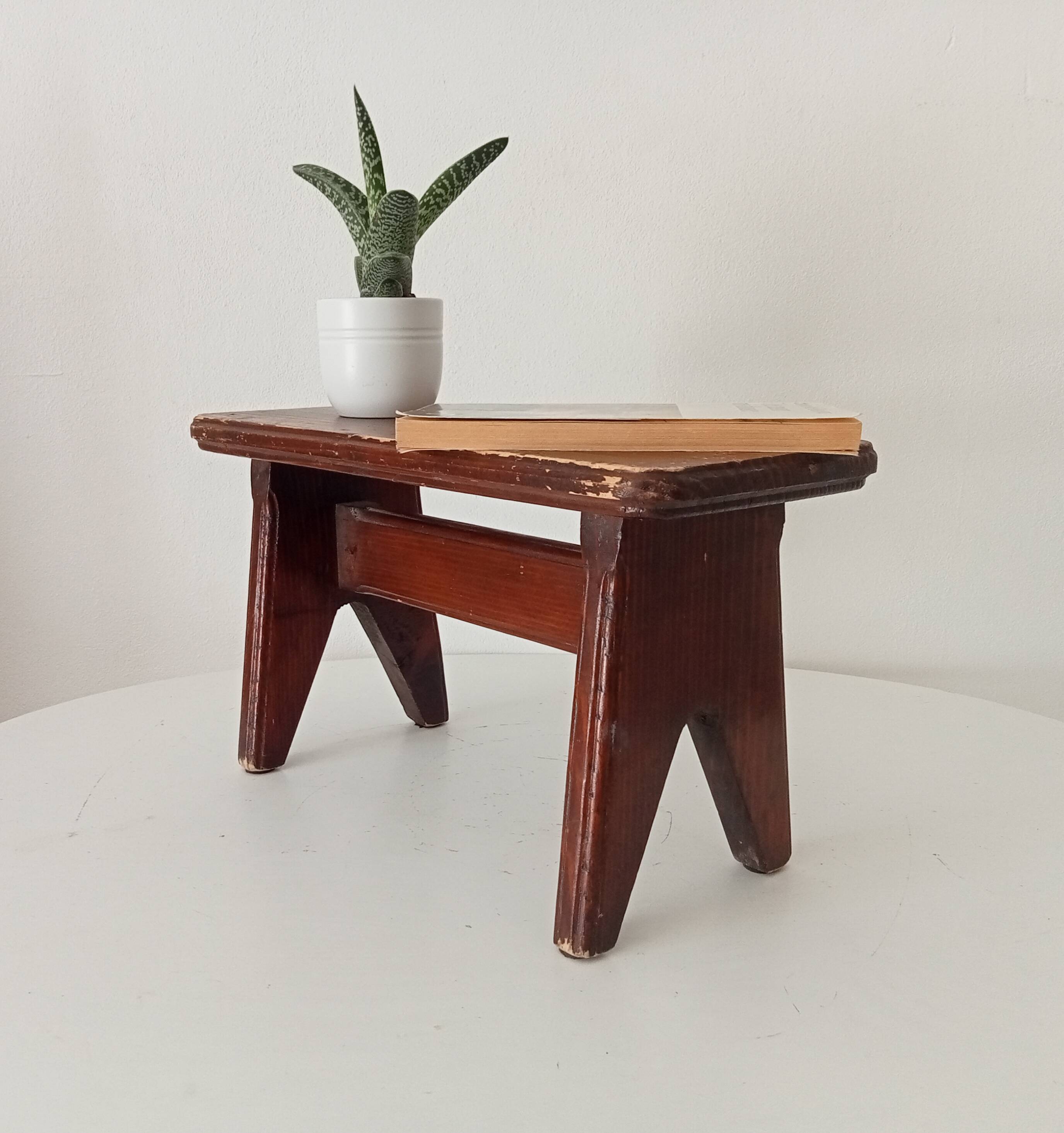Vintage wooden plant stand stool