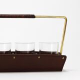 Carl Auböck II drinking glass holder, leather and brass, Austria 1950s