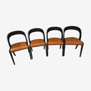 Suite 4 chaises en  cuir baumann gondole 1970