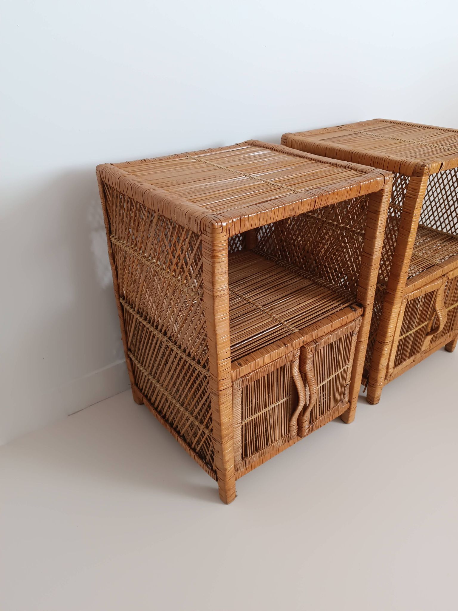 Pair of vintage rattan bedside tables