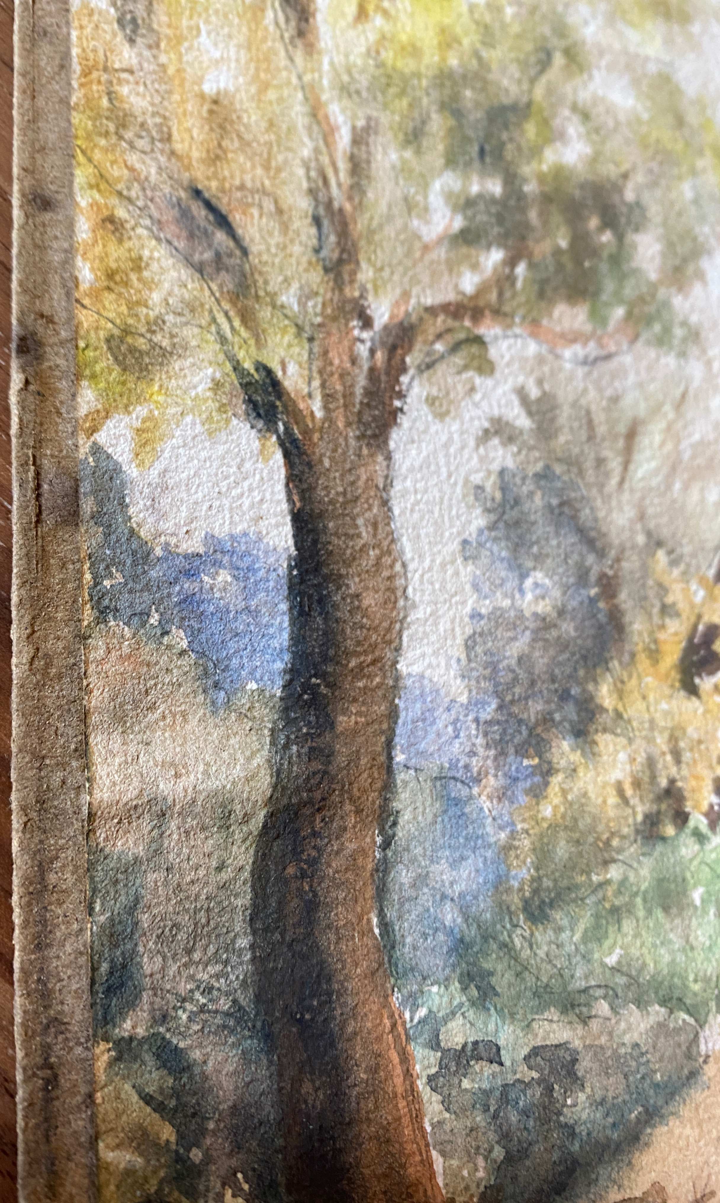 Watercolor painting "The cabin in the garden" late nineteenth century