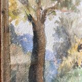 Watercolor painting "The cabin in the garden" late nineteenth century