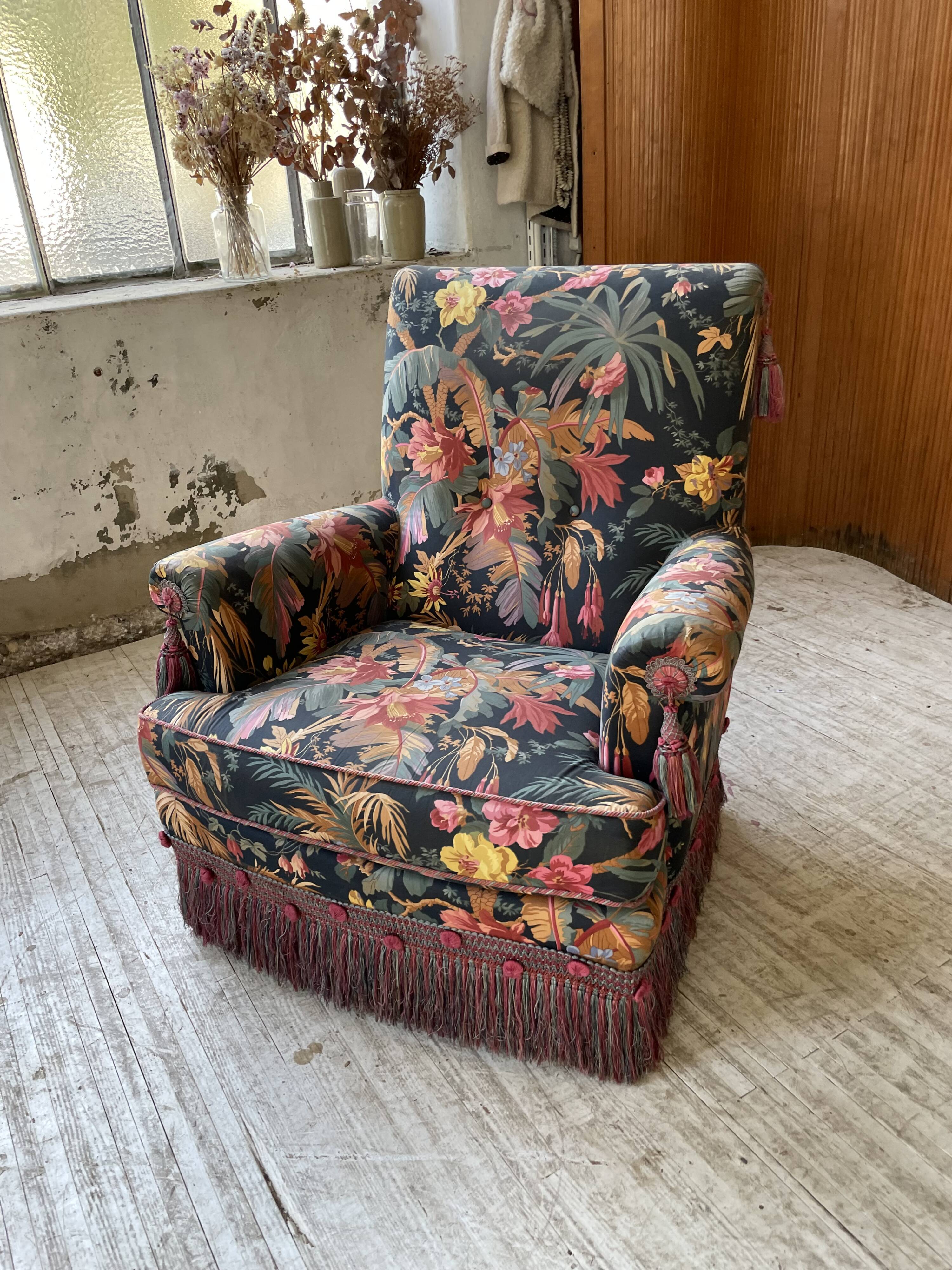 Jean Roche flowered armchair with armrests
