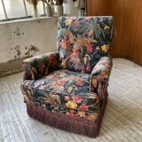 Fauteuil accoudoirs Jean Roche fleuri